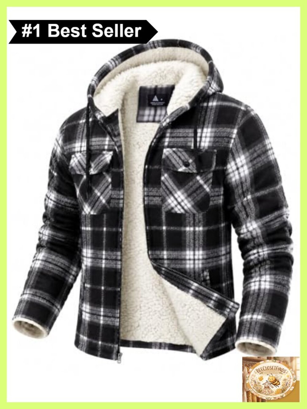 Men's Flannel Jacket Sherpa Lined Plaid Zipper Hoodie